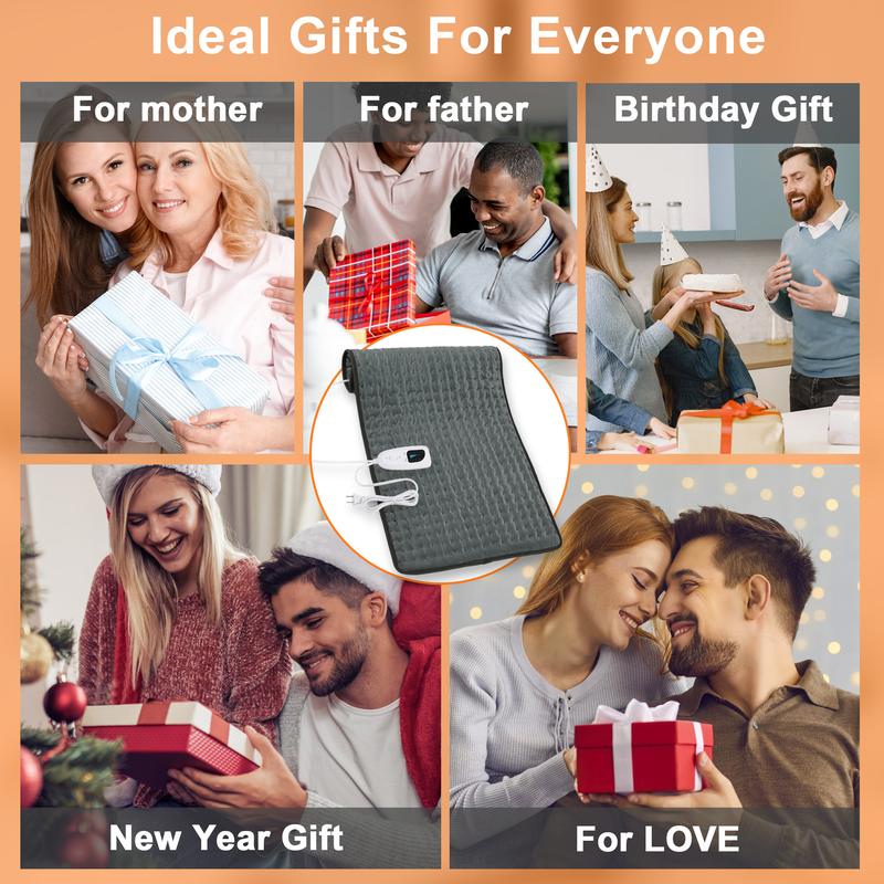 Dark Gray Heating pad, size 40in×20in, 33in×17in, 24in×12in, 6 temperature levels and 4 time settings, portable, back, neck, shoulders and legs heating, machine washable, perfect holiday gift for men, women, parents, Christmas gift