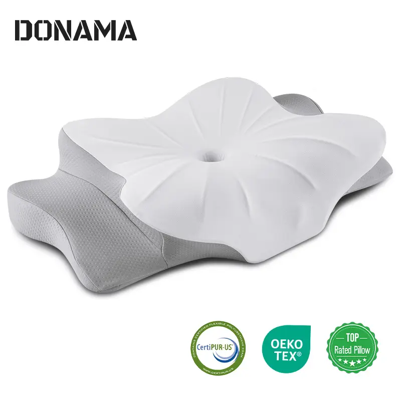 DONAMA Cervical Neck Pillow with Machine Washable Breathable Cooling Pillowcase - 3D Contoured, Dual-Height Additive-Free Memory Foam, Armrest Design for Posture Fix, Shoulder Pain Relief, OEKO-TEX & CertiPUR-US Certified for Side/Back Sleepers
