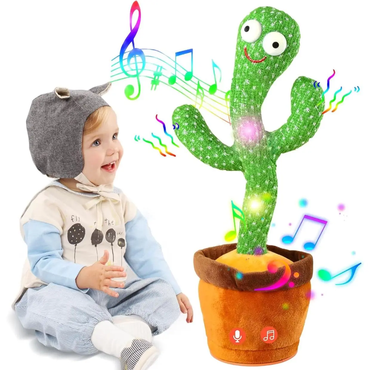 Interactive Dancing Talking Cactus Toy - Cute Educational Language Plush Toy with Voice Recording, Voice Repeat, LED Music, Musical Light-Up Features, Button Press Play, Toddler Learning Activities, Ideal for Boys, Easter Gift