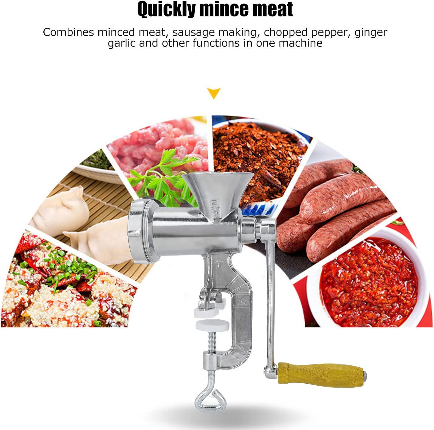 Manual Meat Grinder, Heavy Duty Aluminum Alloy Hand Meat Grinder with Table Clamp, Meat Mincer Sausage Maker for Beef Pepper Mushroom