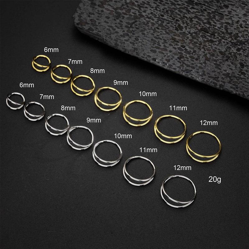 Oufer 20G Hinged Segment Double Rows Nose Nostril Piercing Hoop Ring Helix Conch Lobe Cartilage Hoop Ring 5mm-12mm Elegant Design