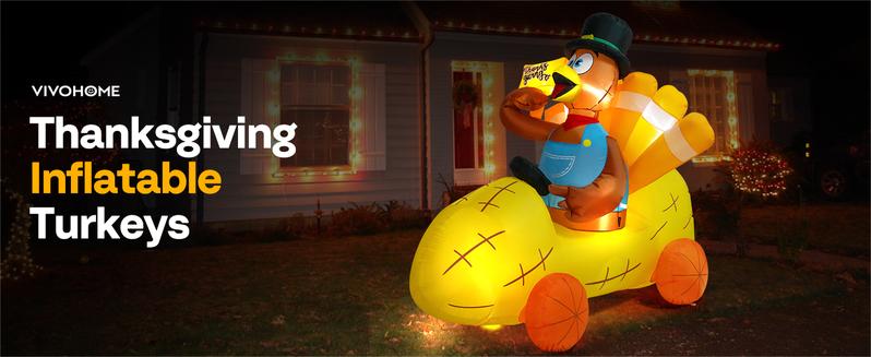 VIVOHOME Thanksgiving Inflatable Decoration LED Lighted Turkey Family Self-Inflating Easy Setup for Outdoor Lawn Garden Yard Patio Holiday Party Ornaments