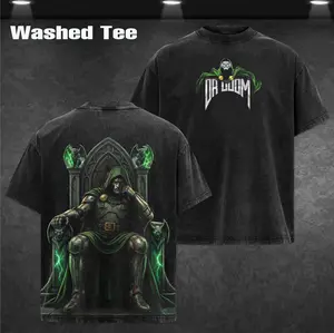 Dr.Doom "The Masked Tyrant"  MCU Edition Double Printed Oversize Lightweight Acid Washed Tee TV Series Graphic Design Top Cotton Streetwear Comic Superheroes T-Shirt Clothes Menswear Womenswear Round Neck Black
