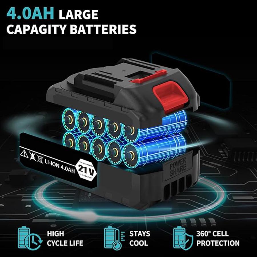 750N.m Cordless Impact Wrench, All-Metal Cordless Impact Gun with 2 * 3.0Mah, 3-IN-1 Electric Impact Wrench with 5 Sleeves, High Torque 1/2 Impact Wrench