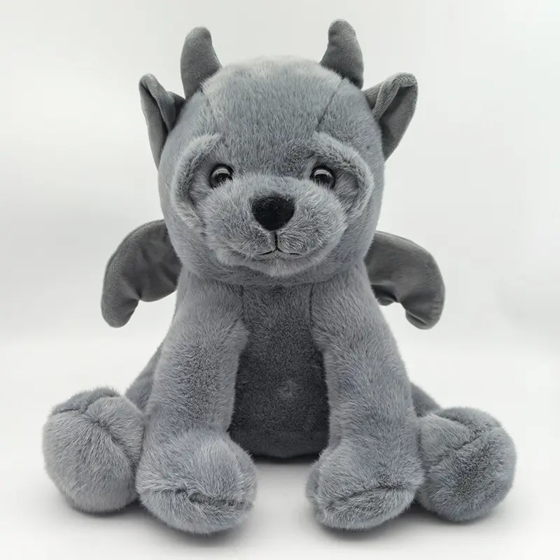 Gothic Gargoyle Soft Gray Winged Demon Plush Toy, Teddy Bear-Style Halloween Stuffed Animal, Spooky Stress Relief Gift for Classic & Novelty Toy Enthusiasts