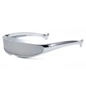 Sunglasses for Women Men, Cyberpunk Shield Visor Eyewear, Metallic Wrap Around Rave Festival Glasses, Trendy 2026 Aesthetic Streetwear Accessory, Space Age Sun Glasses