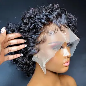 MYLOCKME 13X1 Short Curly Pixie Cut Wigs Human Hair Transparent Rose Curly Lace Frontal Wigs Human Hair For Black Women