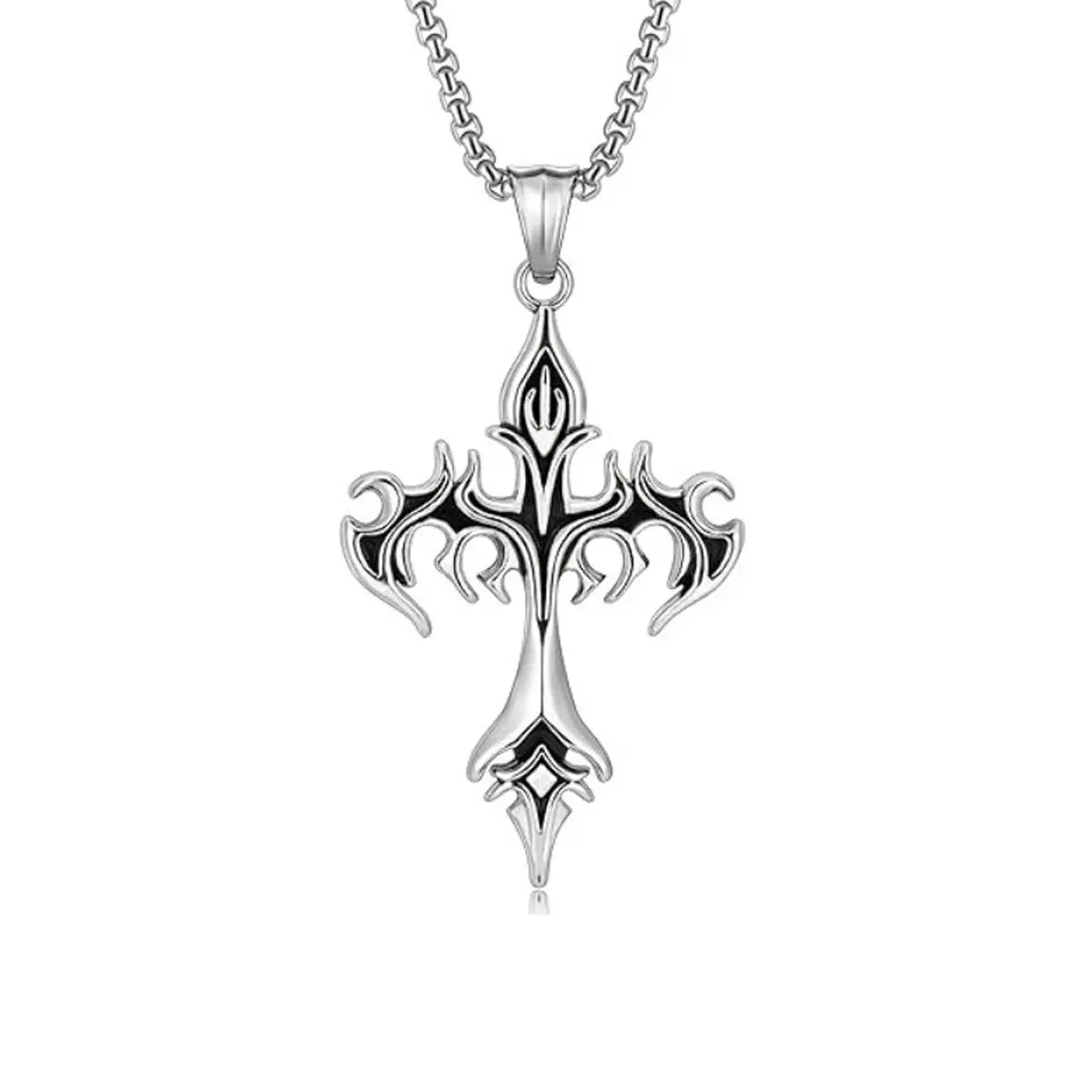 Stainless Steel Gothic Flame Cross Ornament Necklace - Punk EMO Costume Jewelry Necklace for Men and Women, Daily Wear or Birthday Gift, Gothic Necklaces