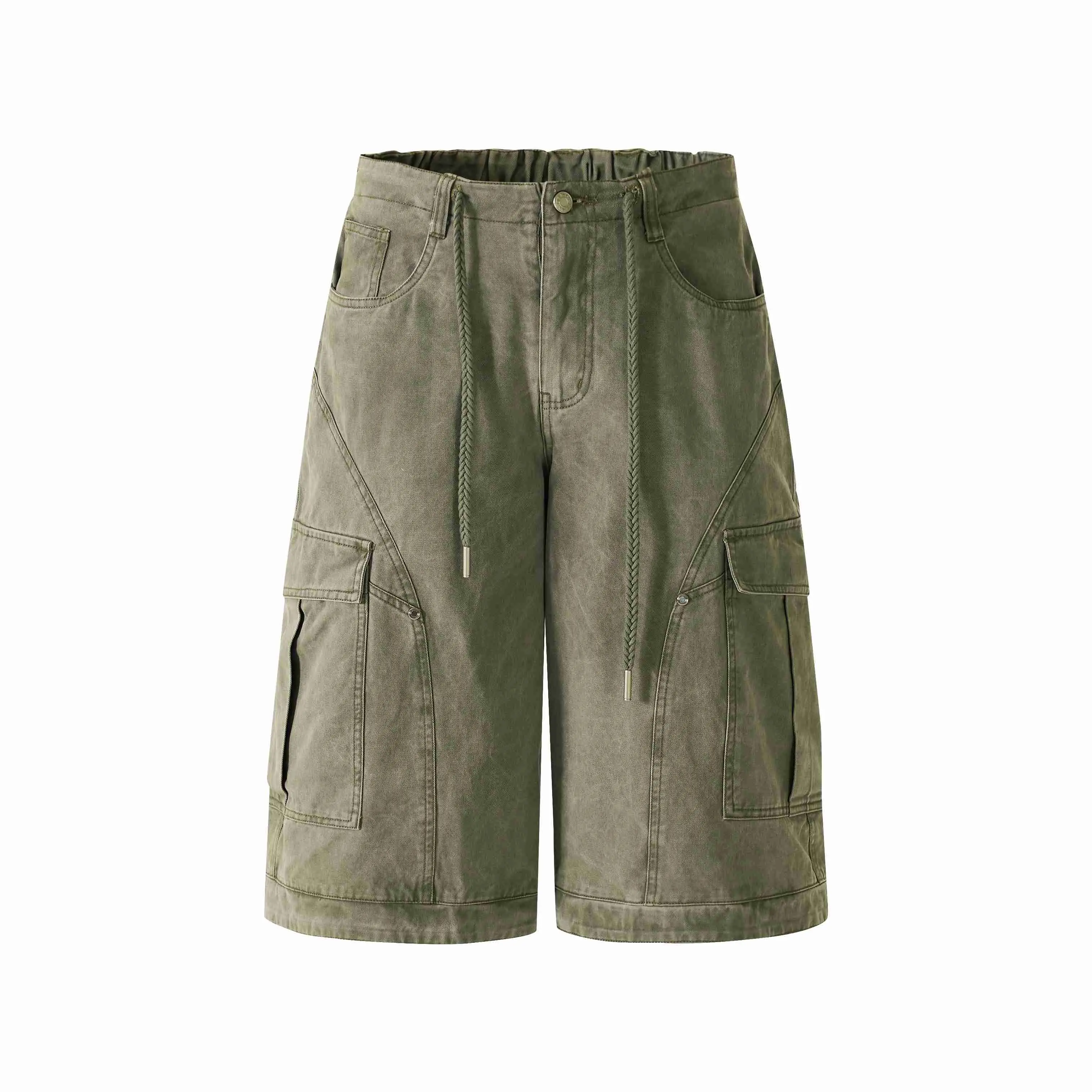 Unisex Cargo Shorts Loose Fit Cotton Utility Cargo Shorts Vintage Washed Multi Pocket Streetwear Casual Knee Length Shorts Summer