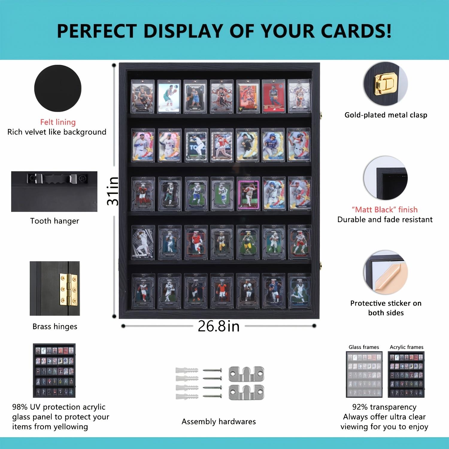 Baseball Card Display Case - 35 Graded Card Display Frame - Holds Sport Cards with UV Protection Clear View Cabinet for Football Hockey Trading Card, Large Black (1 Pack)