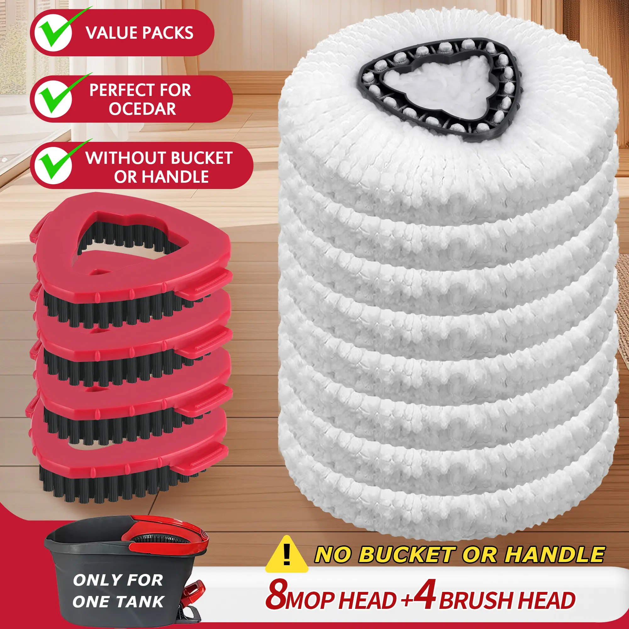 For O-cedar Microfiber Spin Mop Heads Refills & Scrub Brush for O-Cedar Easywring Spin Mop 1 Tank System Scrub Replacement Deep Cleaning Pack
