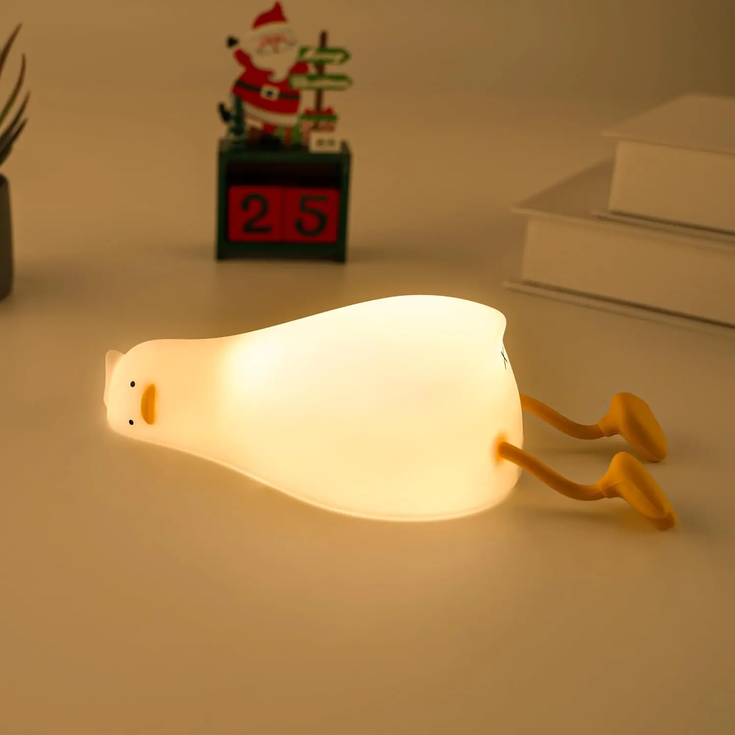 UENEEDE Lying Flat Duck Silicone Night Light - 3-Level Dimmable, Rechargeable, Touch Sensor, Stylish Bedside Lamp with Batteries, USB Cable (0 Cells Included) for Nursery, Breastfeeding, Housewarming