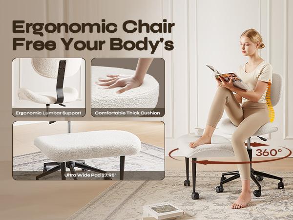 Pinmoco Curved-Shape Ergonomic Cross Legged Swivel Chair, Adjustable Height, Meditation Chair with Back Support, Home and Office Pinmoco Curved-Shape Ergonomic Cross Legged Swivel Chair, Adjustable Height, Meditation Chair with Back Support, Home and Office