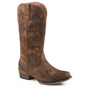 Roper Womens Cognac Faux Leather Tall Stuff Vintage Cowboy Boots