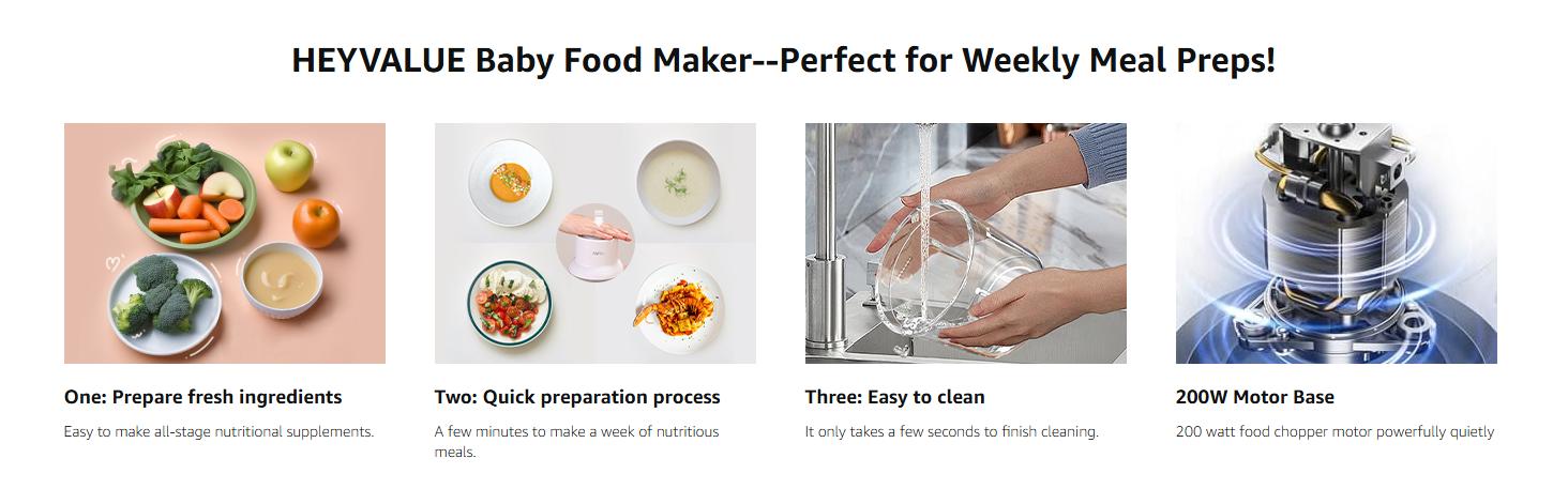 Baby Food Maker, HEYVALUE 13-in-1 Food Processor Set, Fruit, Vegatable, Meat, Baby Puree Blender with Baby Containers, Food Freezer Tray, Silicone Spoons, Spatula,Food-grade Material