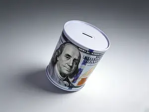 Julysgift $100 Dollar Bill Piggy Bank Coin Cash Saving Money Currency Benjamin Franklin Tin Can Banknote Jar Decorative Metal Savings Jar - Decoration