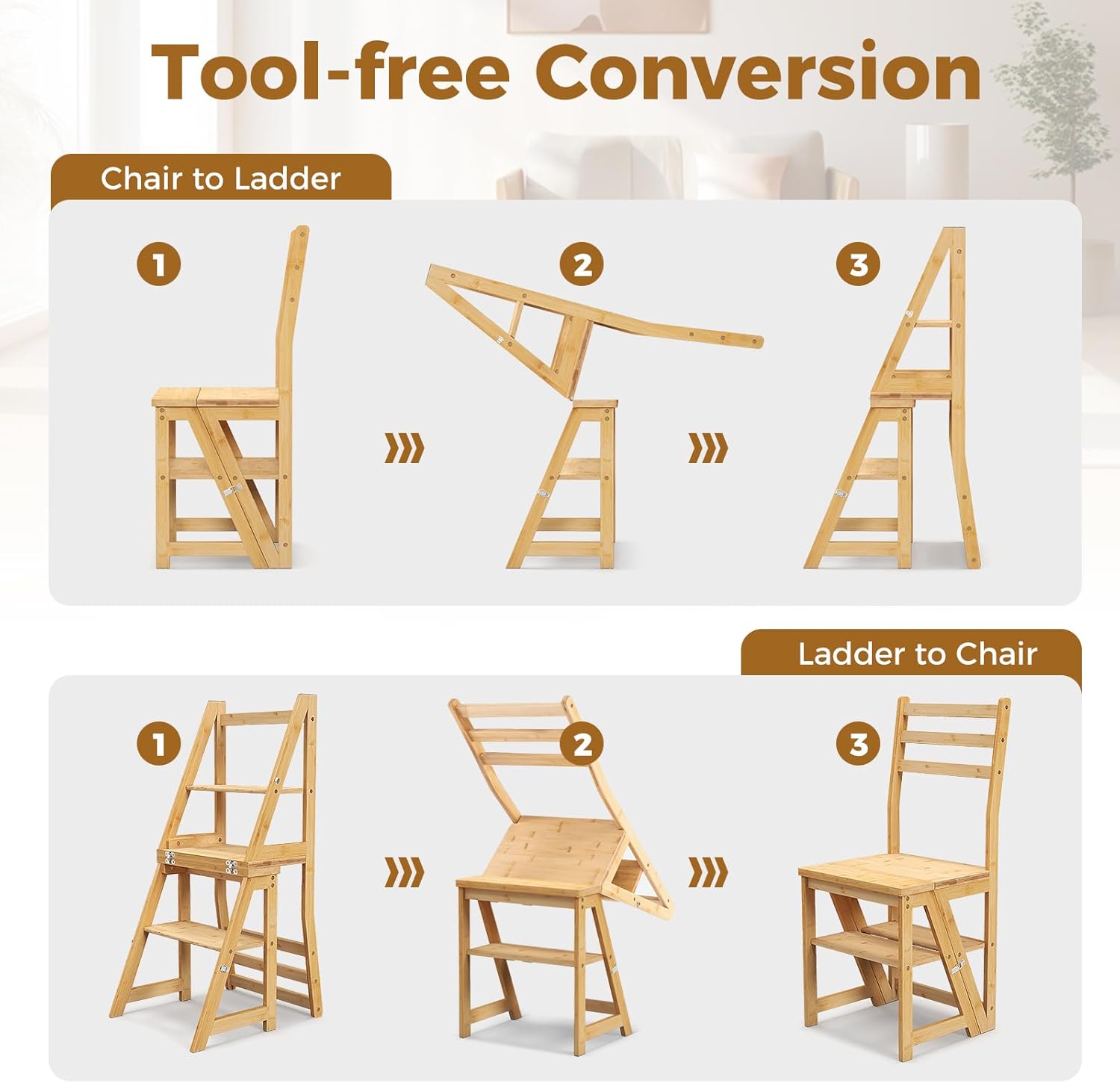 【Costway】3 Tier Folding Step Stool/Ladder Chair, 24"/30"/35" 3-in-1 Wood Foot Stool Display Storage Shelf Flower Rack for Home, Kitchen, Library