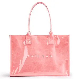 KALIDI PVC Tote Bag for Women, Waterproof Large Capacity Work & Beach Tote, Kraft Paper Shoulder Handbag with Top Handle for Travel & Everyday Use