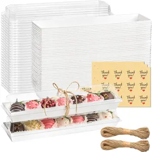 25 Pack Strawberry Boxes with Clear Lids, Disposable Macaron Boxes To Go Dessert Containers for Packaging Chocolate Covered Strawberries, Cookies, Cocoa Bombs, Truffles
