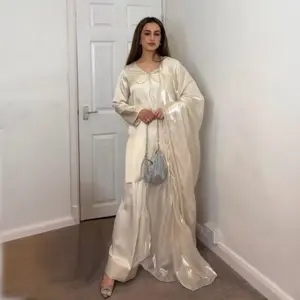 Elegant Cream color glossy Silk Farshi salwear kamiz set for the partywear , Eid wear