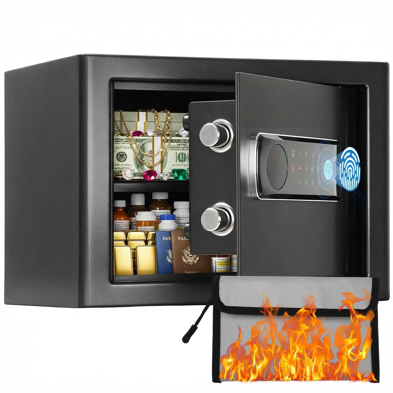BlackSmith Biometric Safe 1.0 Cu Ft, 0.1s Quick Access Fingerprint Safe with Hidden Retractable Knob, Backlit Keypad & Anti-Theft Alarm, Home Safe for Money, Jewelry & Valuables