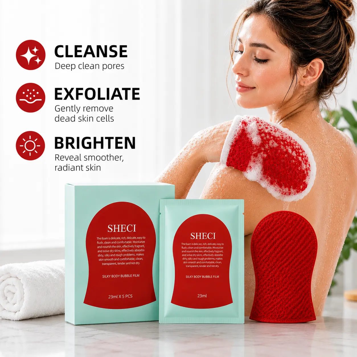 Korean Textured Synthetic Exfoliating Scrub Mitts - Reusable Adult Home Body Care Tool, Spa Deep Exfoliation Shower Accessory for Legs, Knees, Arms, Skin Smoothening Cleaning Gloves
