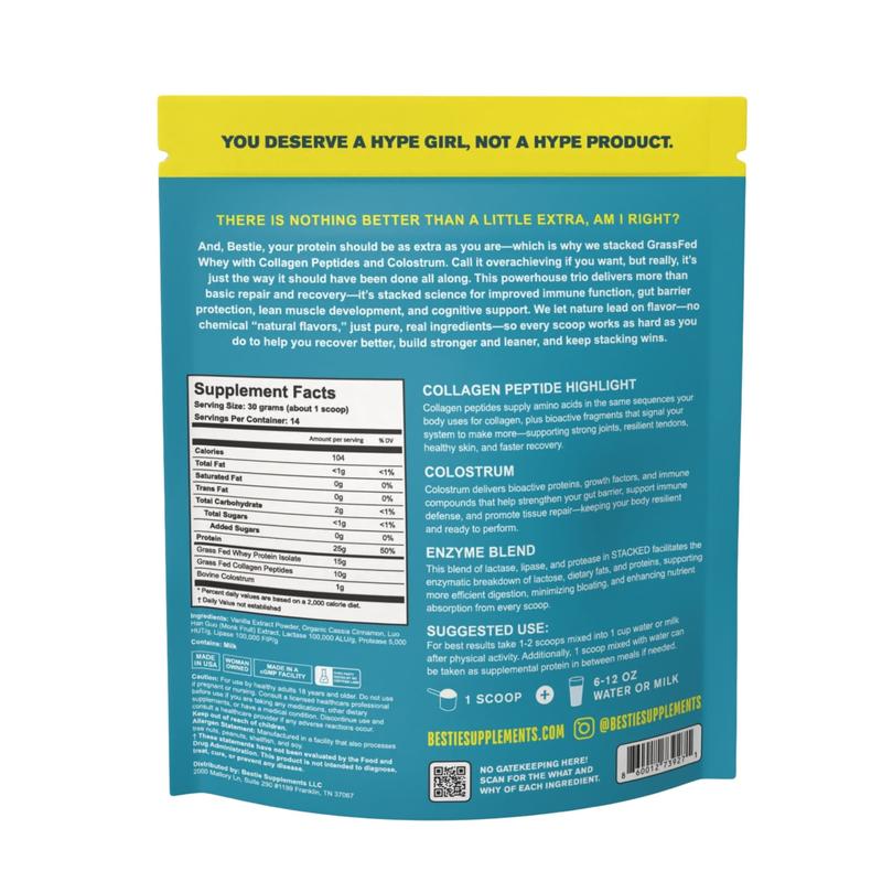 STACKED Grass Fed Whey + Colostrum + Collagen Cinnamon Swirl