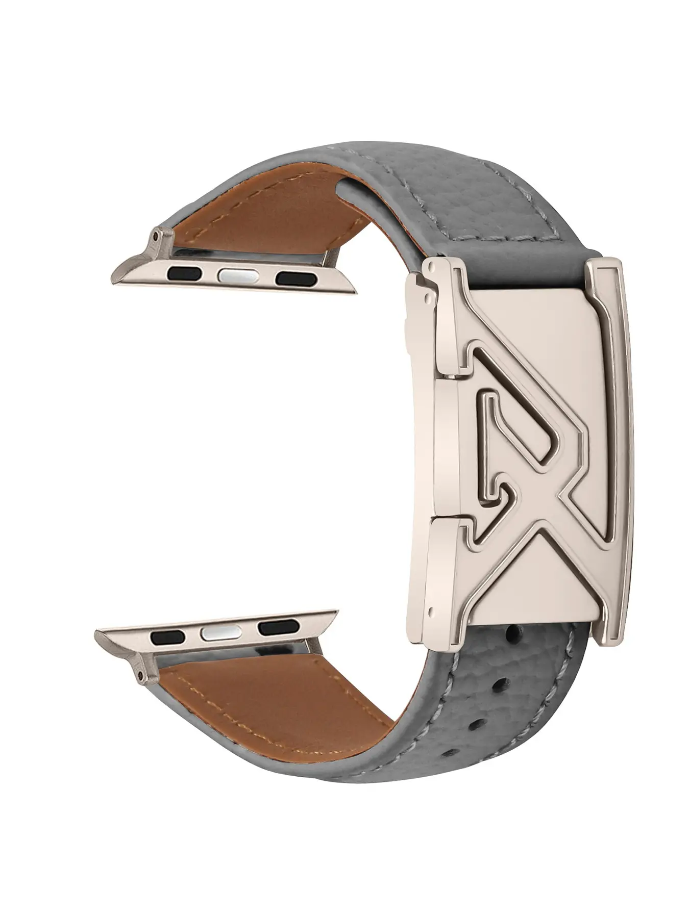 Fashionable Leather Watch Strap, Letter Pattern Strap, Litchi Grain Texture, Smooth Silver Color Letter-Engraved Clasp, All Seasons Accessory, Watch Accessories