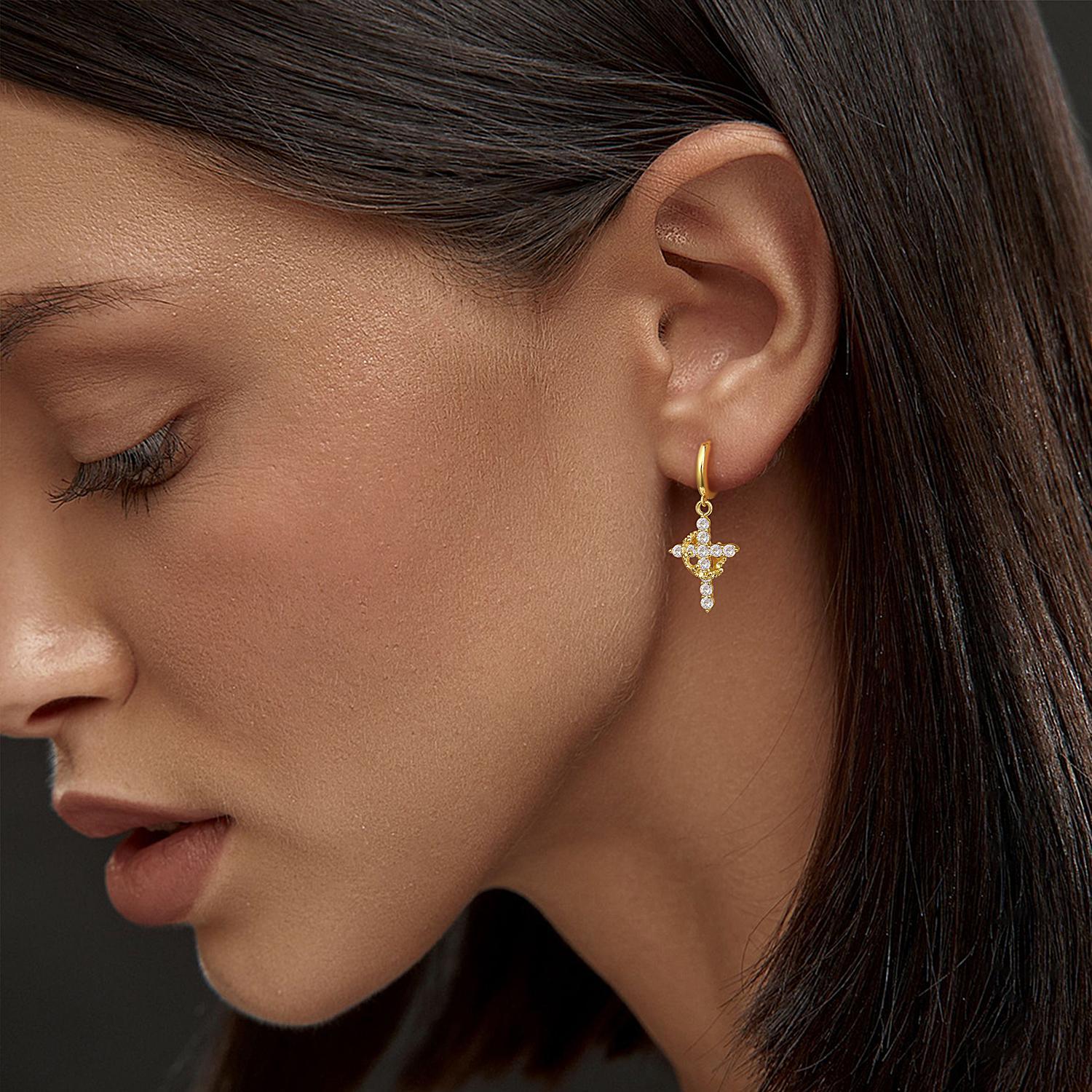 Tewiky Crown Cross Pendant Choker Necklace & Earring Set,Pretty Crown Cross Necklace & Earring For Daily Clothing Decor Trendy All-match & Exquisite Jewelry Perfect for Any Occasion and Ideal Gift