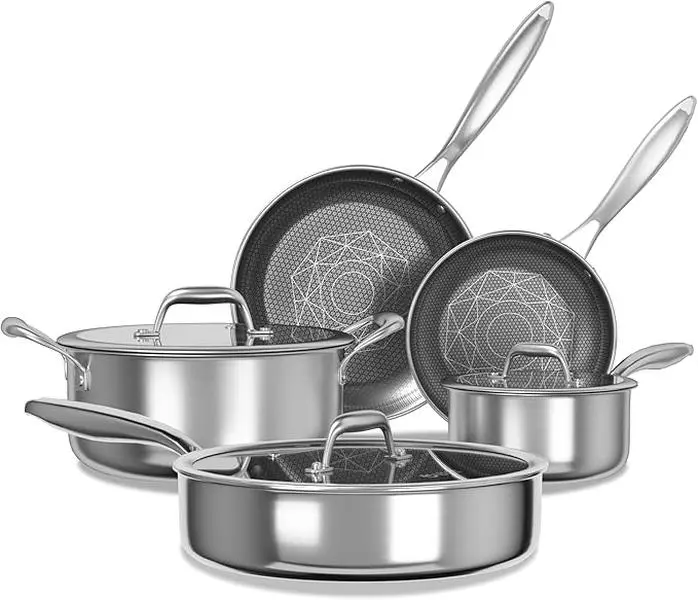 COOKER KING Cookware Set  Nonstick Tri-ply Stainless Steel Pots and Pans Set, Cooking Pot Sets,Induction Ready Frying Pans, Saucepans, Saute Pan & Stock Pot