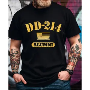 Vintage DD 214 Alumni American Army Graphic T-Shirt for Men - Funny Saying, Short Sleeve, Crew Neck, Classic Fit Tee - Ideal Christmas Gift for Husband, Dad, Grandpa