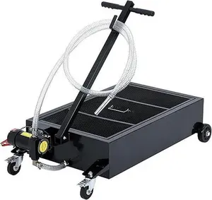 Oil Drain Pan, 20 Gallon Low Profile ， with 180W Electric Pump,  with 8.2 Ft Hose & T Folding Handle, Rolling Oil Drain Cart for Truck, RVs, Buses，Black Auto Repair Trolley Heavy Duty Wagon