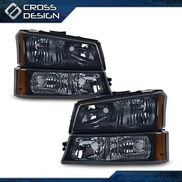 CROSSDESIGN Black Corner Headlight Assembly - Automotive Headlight Assemblies for 2003-2005 Chevy Silverado 1500, 2003-2006 Chevy Avalanche 1500, Direct Bolt-On OE Fitment or Replacement Car Lighting Accessories, Truck Accessories