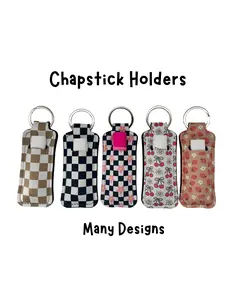 Chapstick Holder Keychain, Sublimation-Printed Fabric with Diverse Designs for Personal Use and Practicality