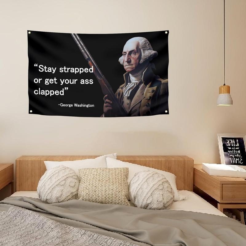 Funny George Washington Tapestry Stay Strapped Or Get Clapped 3x5 Ft Flags For College Dorm Man Cave Wall Decoration tapestry Bedroom Art