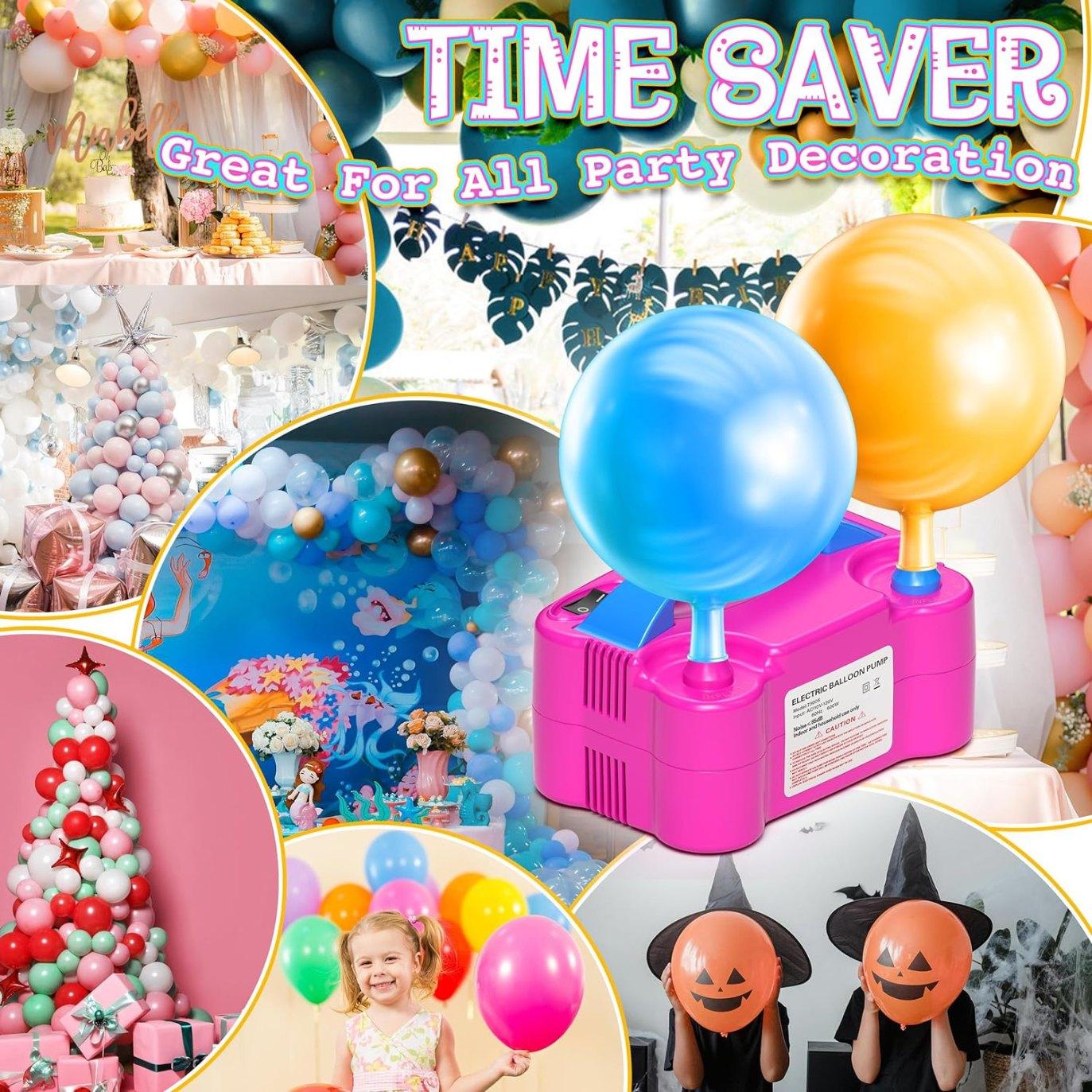 Portable Electric Balloon Pump - 110V 600W Dual Nozzle Balloon Inflator Pump with 113 Accessories（Including Balloon, Balloon Arch Kit, Balloon Blower Air Pump Machine Decorations for Party.