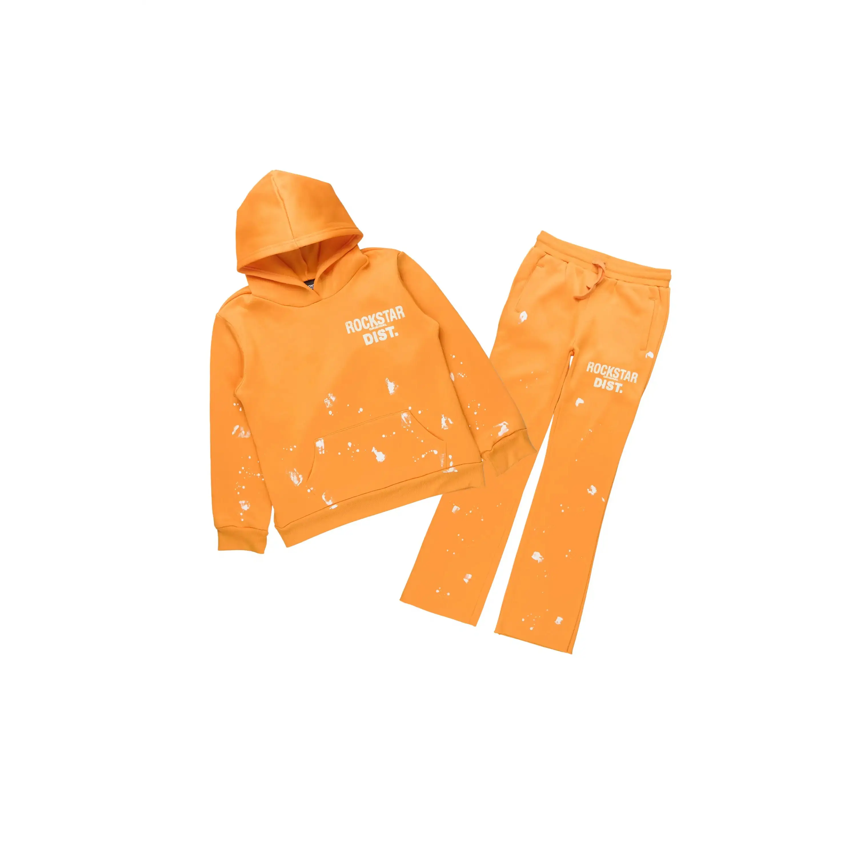 Girls Hadley Orange/White Hoodie Stacked Flare Track Set
