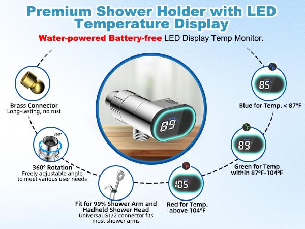 Hibbent Upgraded Filtered Handheld Shower Head, High Pressure 5 Sprays Handheld Showerhead with Filter, Remove Chlorine, Shower Head Holder with LED Display, Brass Pivot Bracket, 59'' Hose, Chrome