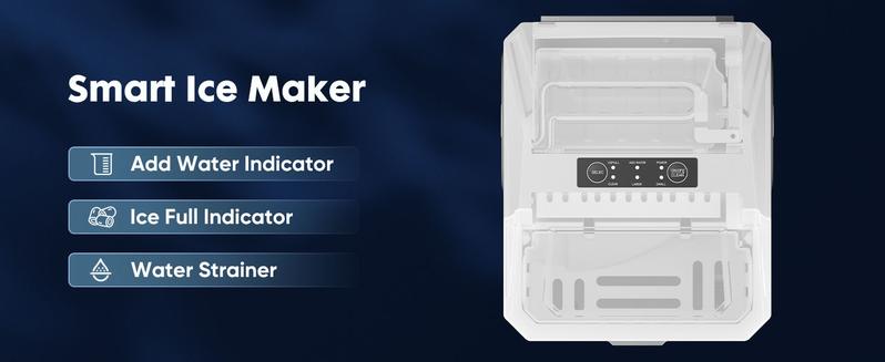 Ice Maker, Portable Ice Machine Self-Cleaning, 9 Cubes in 6 Mins, 26 lbs/24Hrs, 2 Sizes of Bullet Ice for Home Party Office Kitchen Utensils