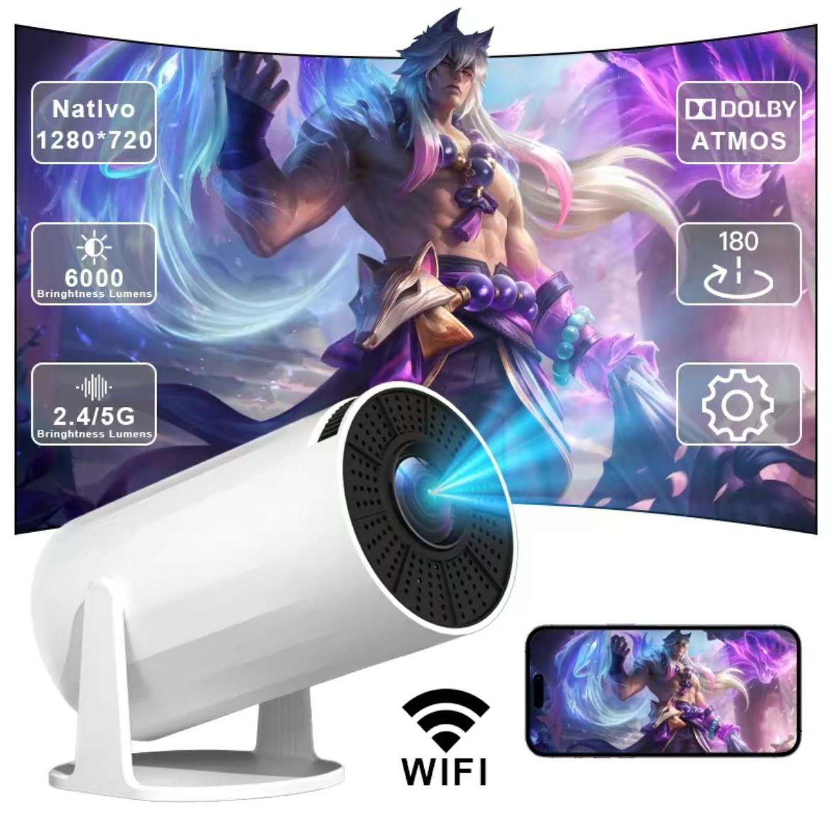 4K  Pro Portable Projector with Android 11Dual Wifi6 290ANS| Built-in Speaker AppstoreAllwinner H713 BT5.4 Cinema Outdoor MiniProjector WFl6 Remote Control Included Projector2025 White Wireless Audio Screen