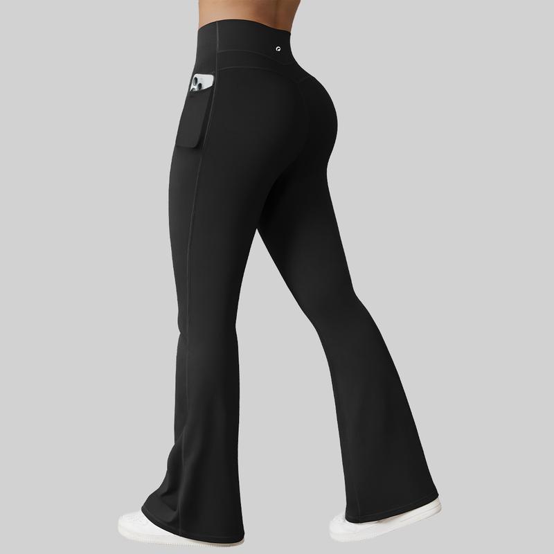 OQQ Women's Crossover High Waist Fit Yoga Pants With Pocket V Back Seam Comfortable For Summer Vacation Travel Outfits Gym Sportswear Bottoms Power Legging