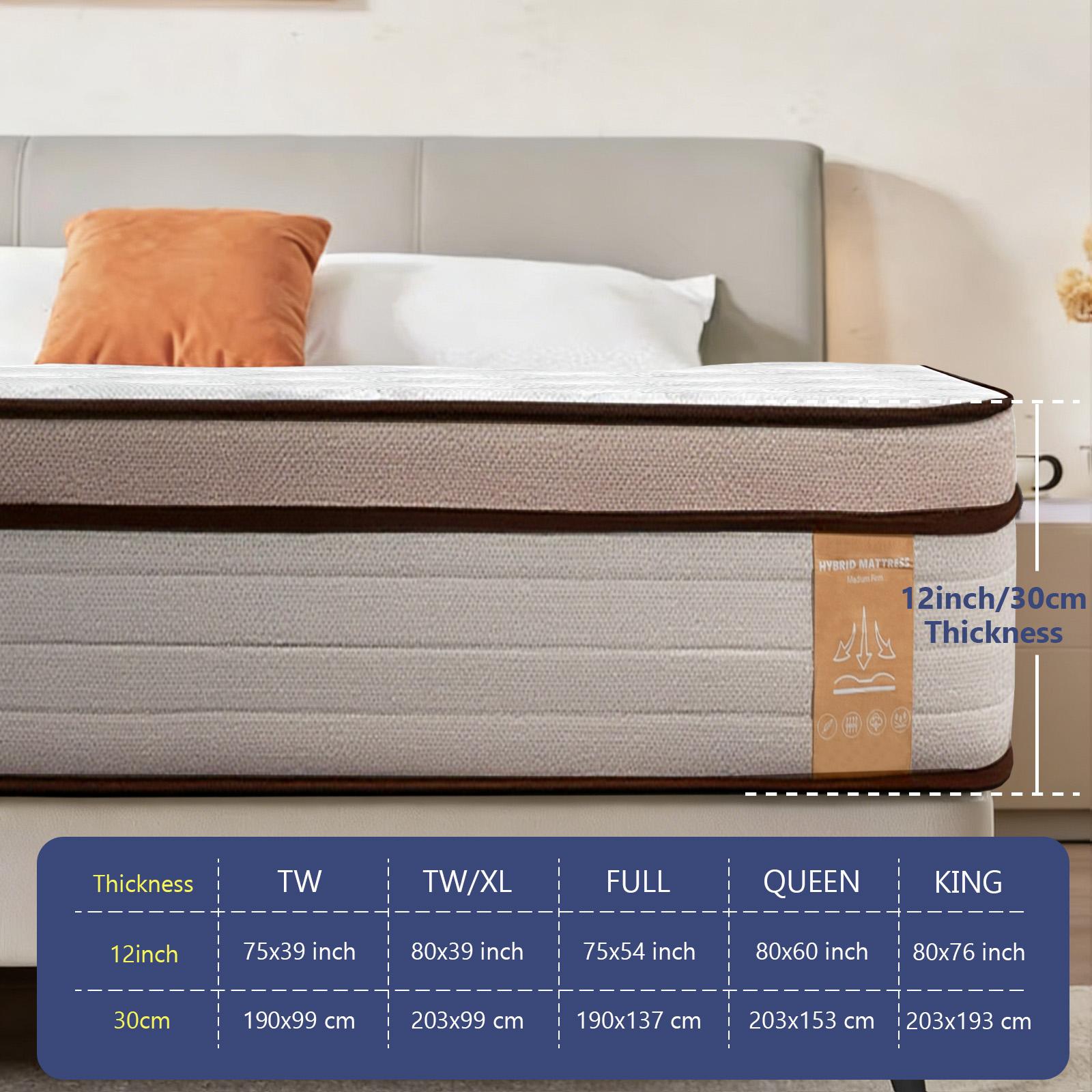 King Mattress 12 Inch Medium Firm Hybrid Mattress Isolation & Extra Edge Support |  Ergonomic Design — Available | Memory Foam & Pocket Springs for Pressure Relief, Motion in Twin/Twin XL/Full/Queen/King Sizes