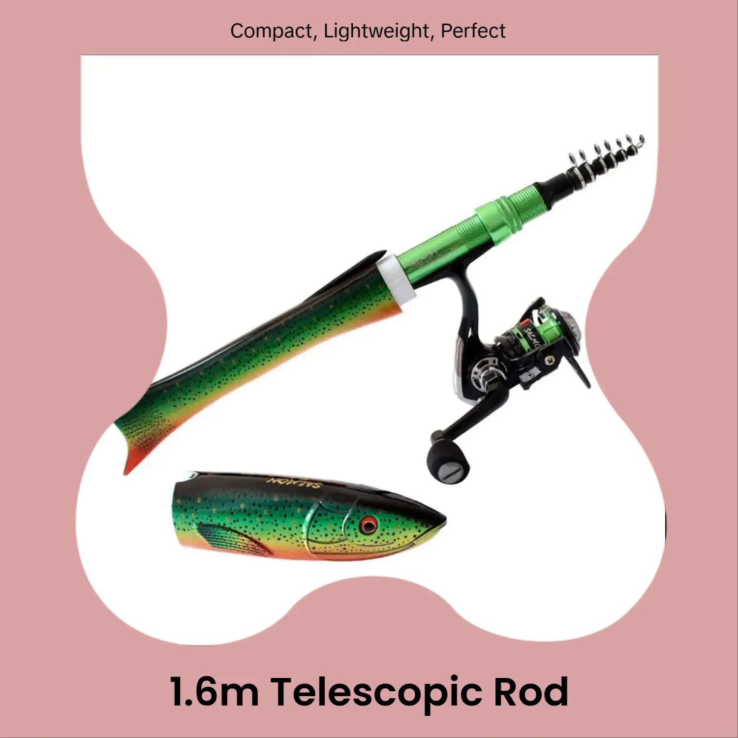 Motorhome Space Saver Foldable 1.6M Fish-Shaped Rod+Reel Combo Kit, Lightweight Portable Spinning Tackle Set with Compact Design, Smooth Casting for Ice, Shore Fishing