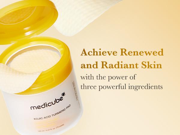 [medicube] Kojic Acid Turmeric Clarifying Toner Pad for Troubled Skin & Use After Spot Care | Soothing & Calming with Turmeric, Niacinamide, Glycolic Acid  | Korean Skin Care, 70 Pads