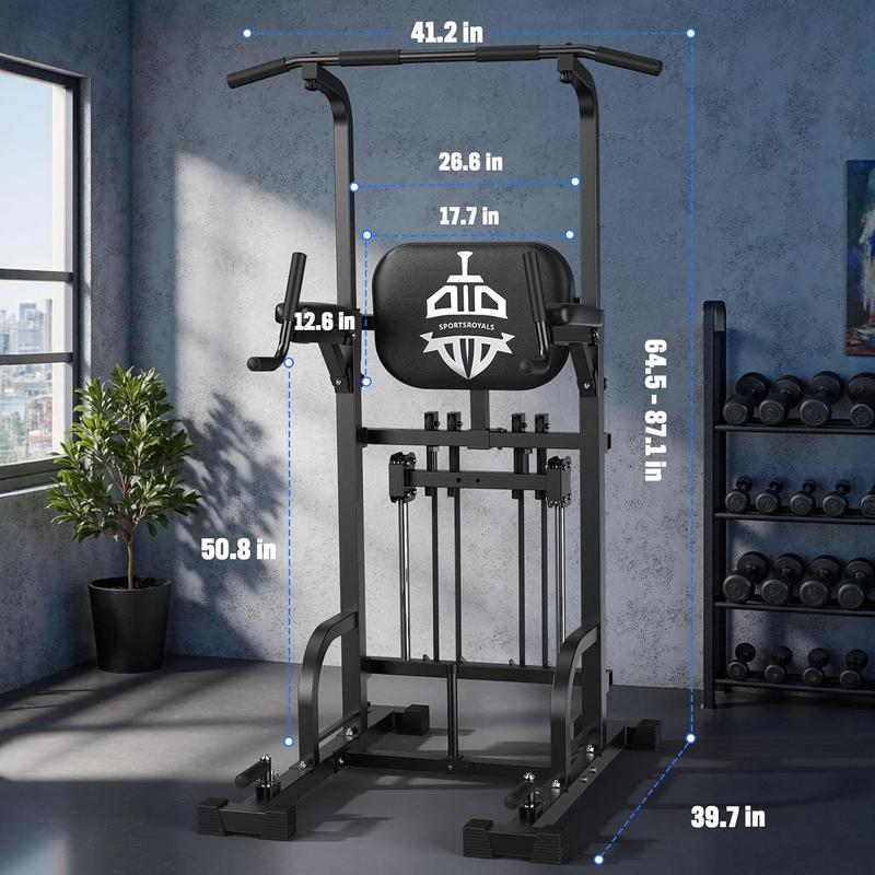 Sportsroyals Power Tower Pull Up Bar Station, 450LBS Stable Pull Up Dip Station for Home Gym Strength Training Equipment