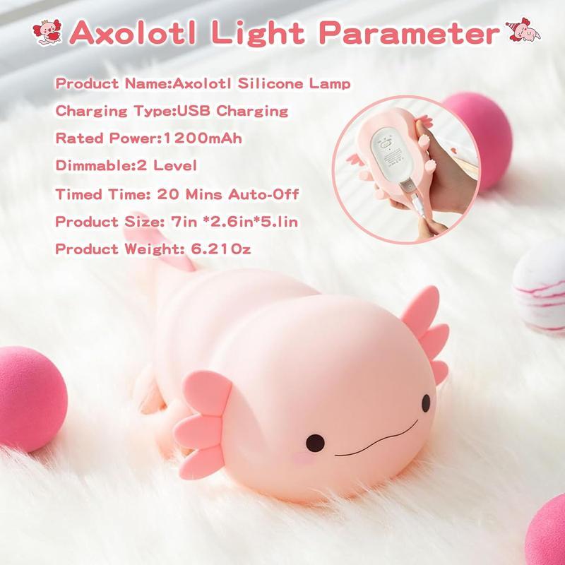 MUNBYN  Axolotl Lamp,Cute Axolotl Night Light,Dimmable Silicone Animal Nursery Night Light,Adorable Rechargeable Squishy Novelty Bedside Touch Lamp,Baby Room Decor, Axolotl Gifts for Kids/Girls