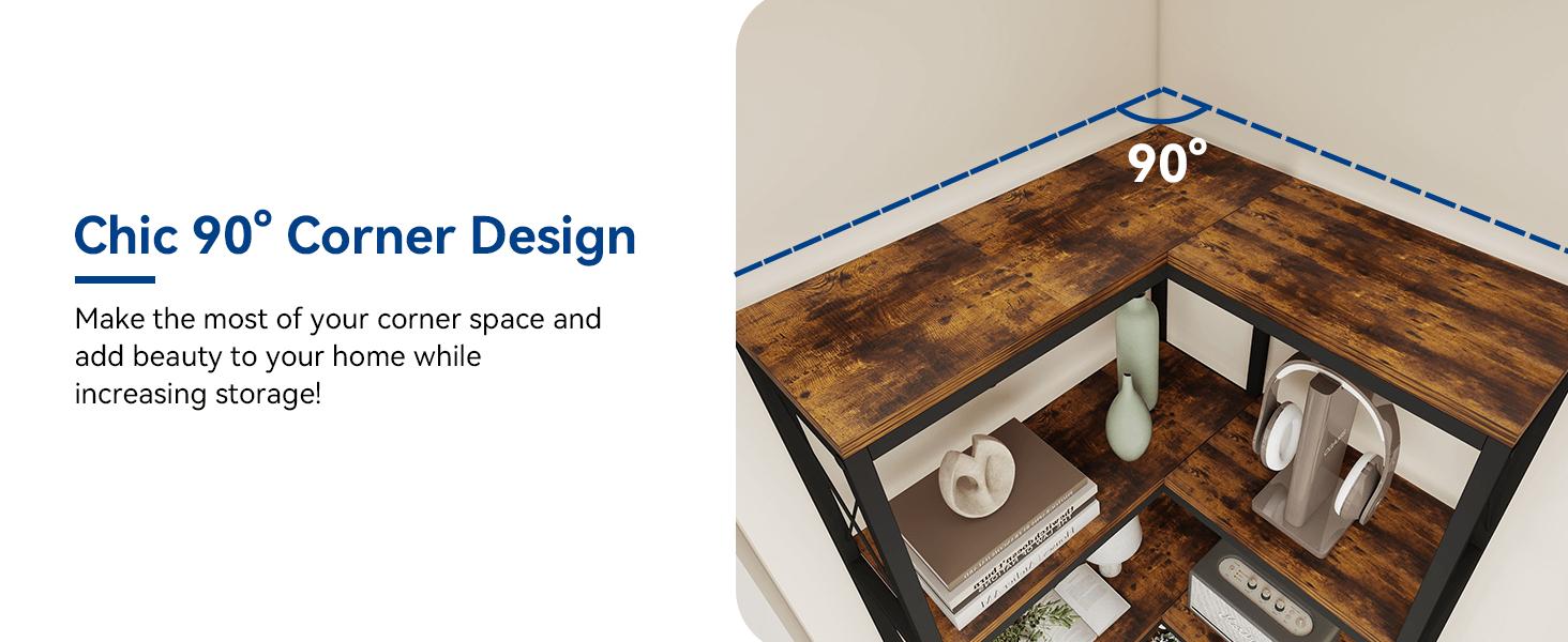 Corner Bookshelf, 5 Tier Industrial Style Design Corner Shelf with Metal Frame and Open Shelves for Living Room, Bedroom, Study, Black IF153 Corner Bookshelf, 5 Tier Industrial Style Design Corner Shelf with Metal Frame and Open Shelves for Living Room, Bedroom, Study, Black IF153