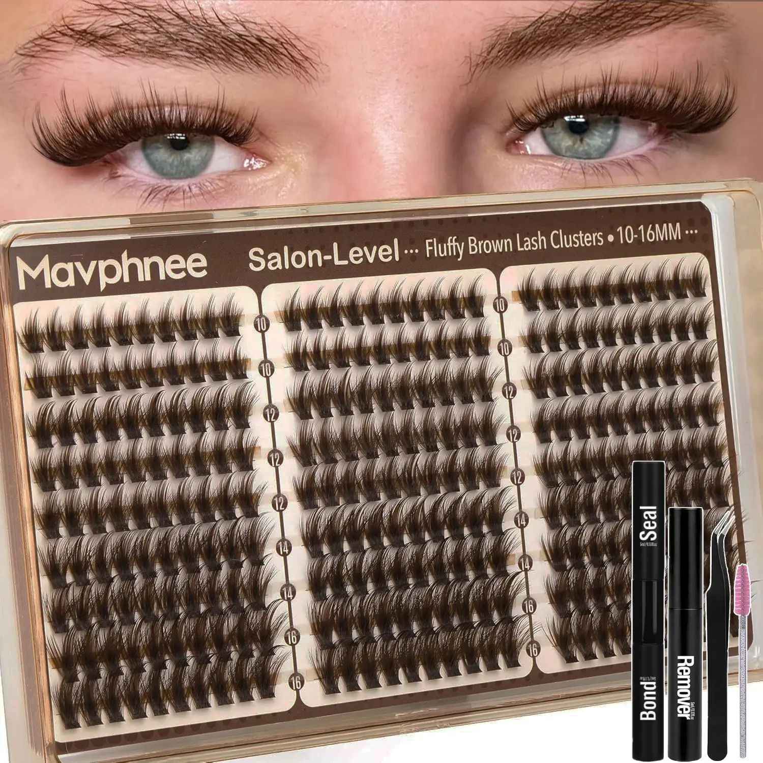 Eyelash Extension Kit with Fine Lashes, Eyelashes Extension, D-Curl Pointed Tips, Curly Lashes in Mixed Lengths 10-16mm, DIY Eyelash Clusters and Wispy Lash Clusters for DIY Home Application, Beginners' Set