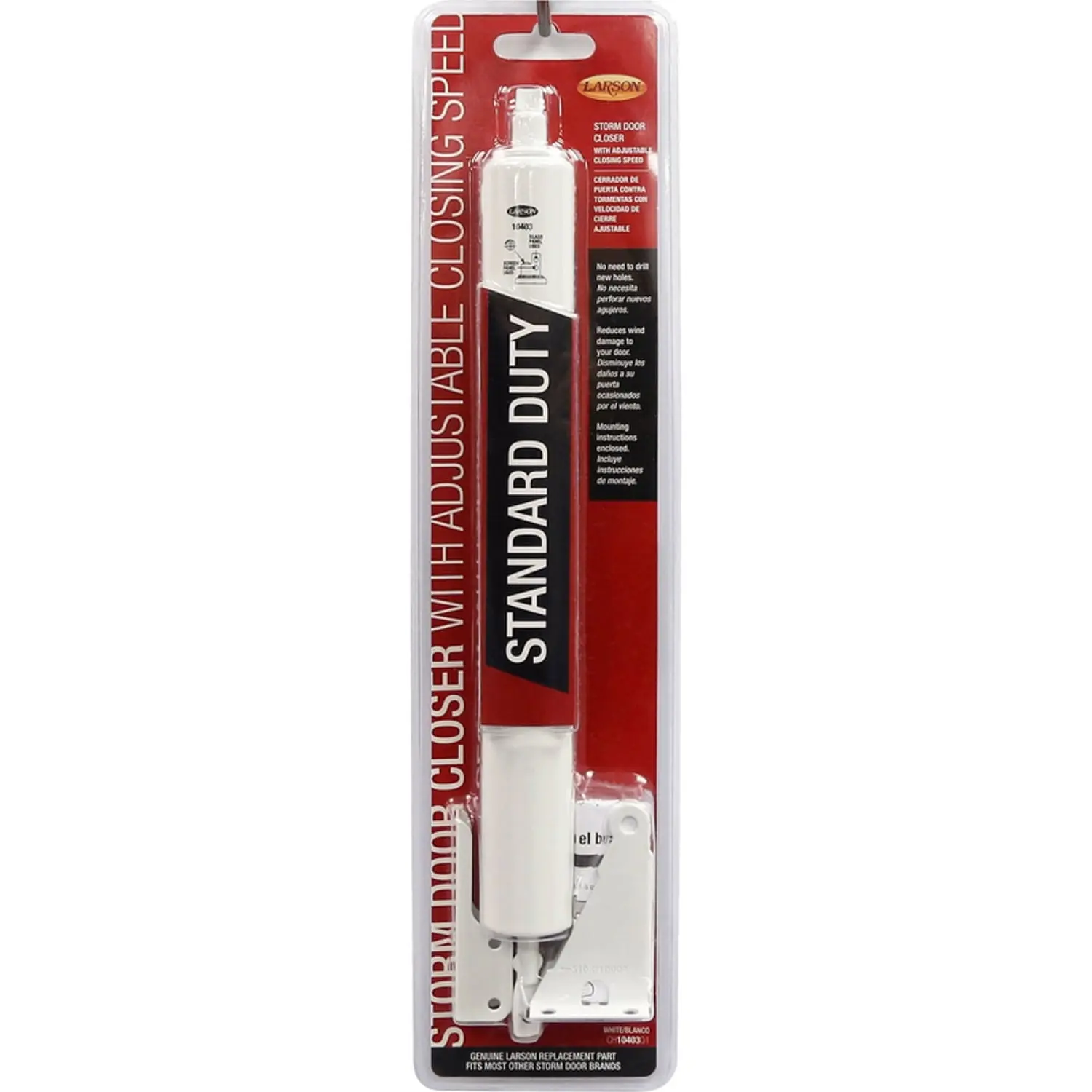 Larson Grade-4 Standard Duty Aluminum Pneumatic Door Closer, White, 1.5 in., 9 lbs, Adjustable Closing Speed, Smooth Closing Action, Includes Brackets/Screws