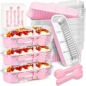 Valentines Gifts Mini Loaf Pans with Lids and Spoons Rectangular Aluminum Foil Baking Pans Mini Cheesecake Containers 6.8oz